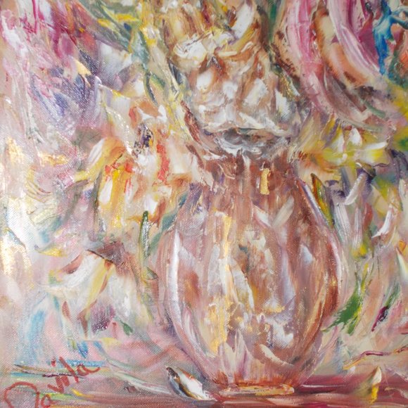 Original "Immaculate Floral" impressionistic oil painting 16"x20" framed - Picture 3 of 6